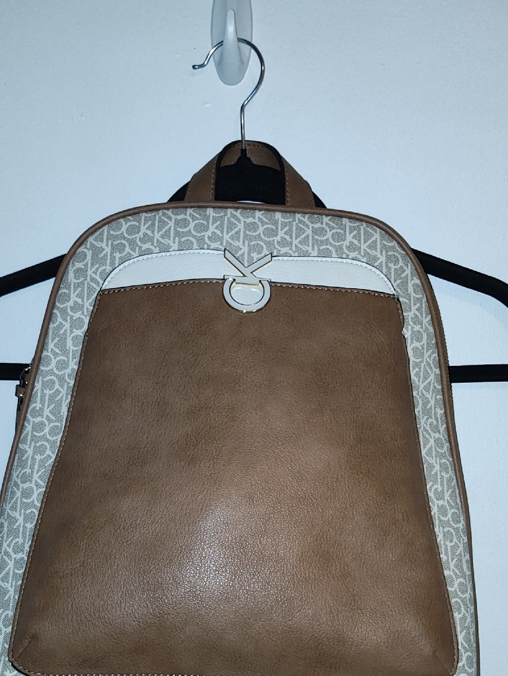 Calvin Klein Tan and Cream Logo-Trim Backpack